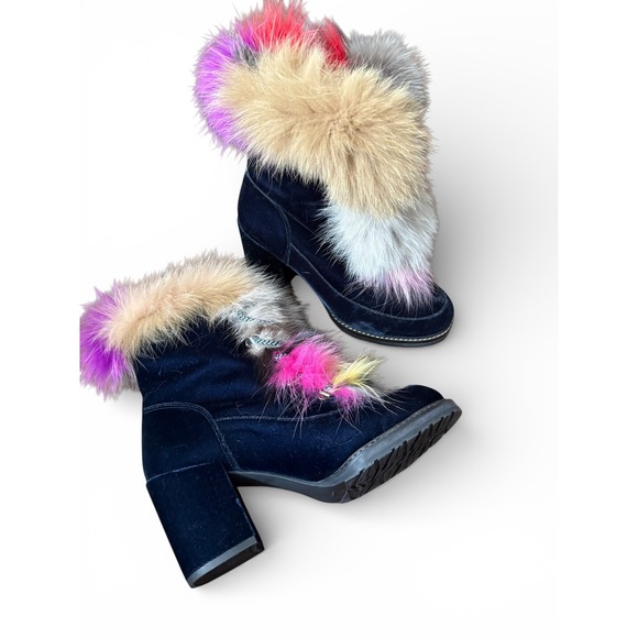 Stuart Weitzman Yukon Real Fur Royal Blue Velvet Lace-Up Boots | Women's 8M - Picture 9 of 14